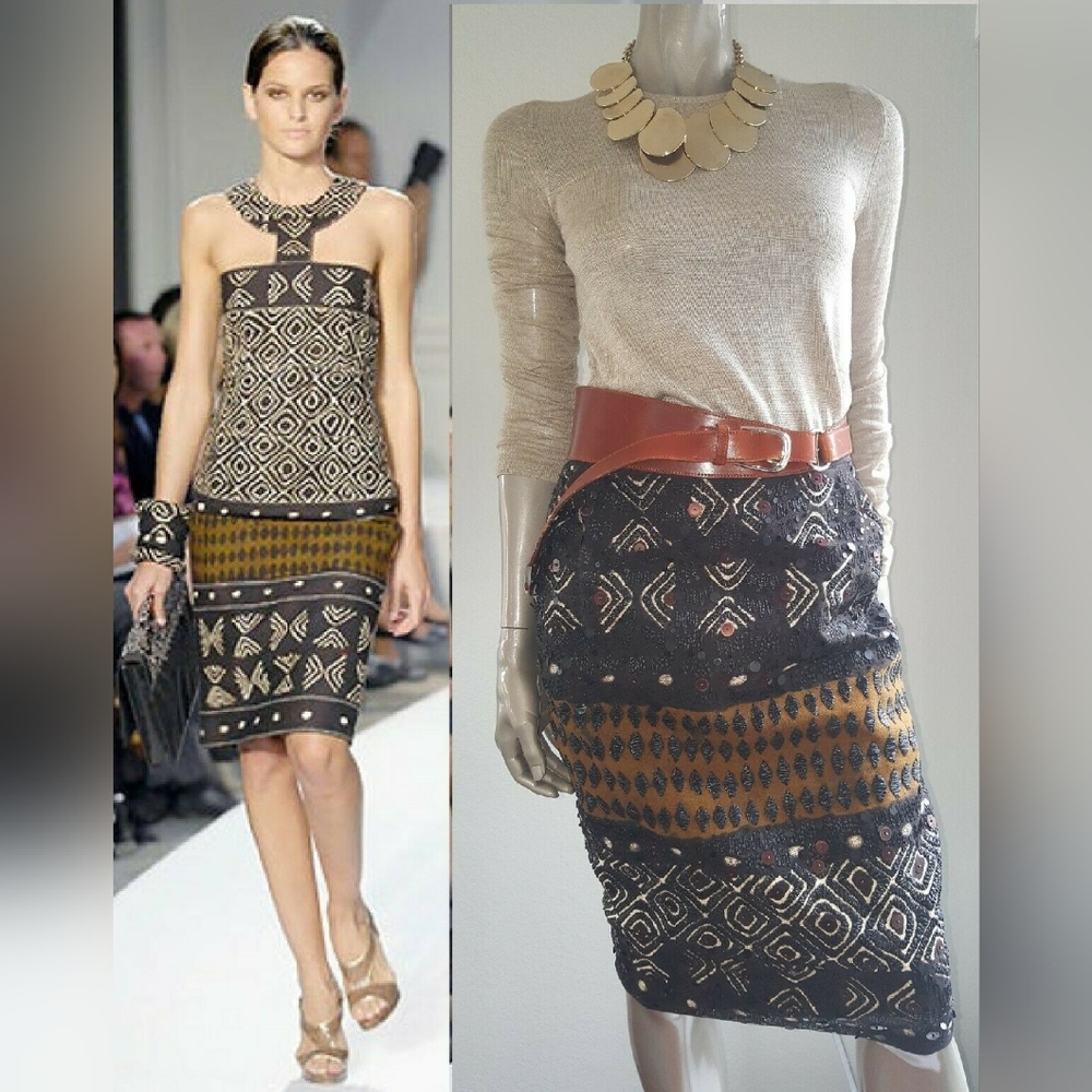 ○$2,990 OSCAR DE LA RENTA STUNNING EXCLUSIVE EMBROD BEAD RUNWAY SKIRT US 6